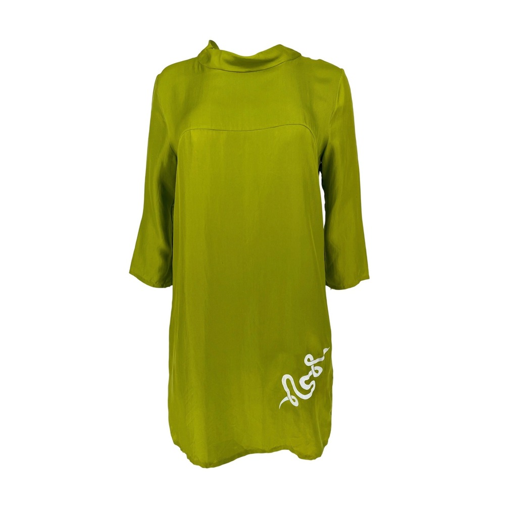 Massimo Alba Silk Shift Dress L Chartreuse Pea‎ Green Hand Painted Snake Tunic